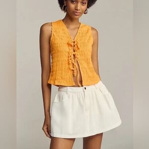 Anthropologie Textured Front-Tie Orange Tank Top
